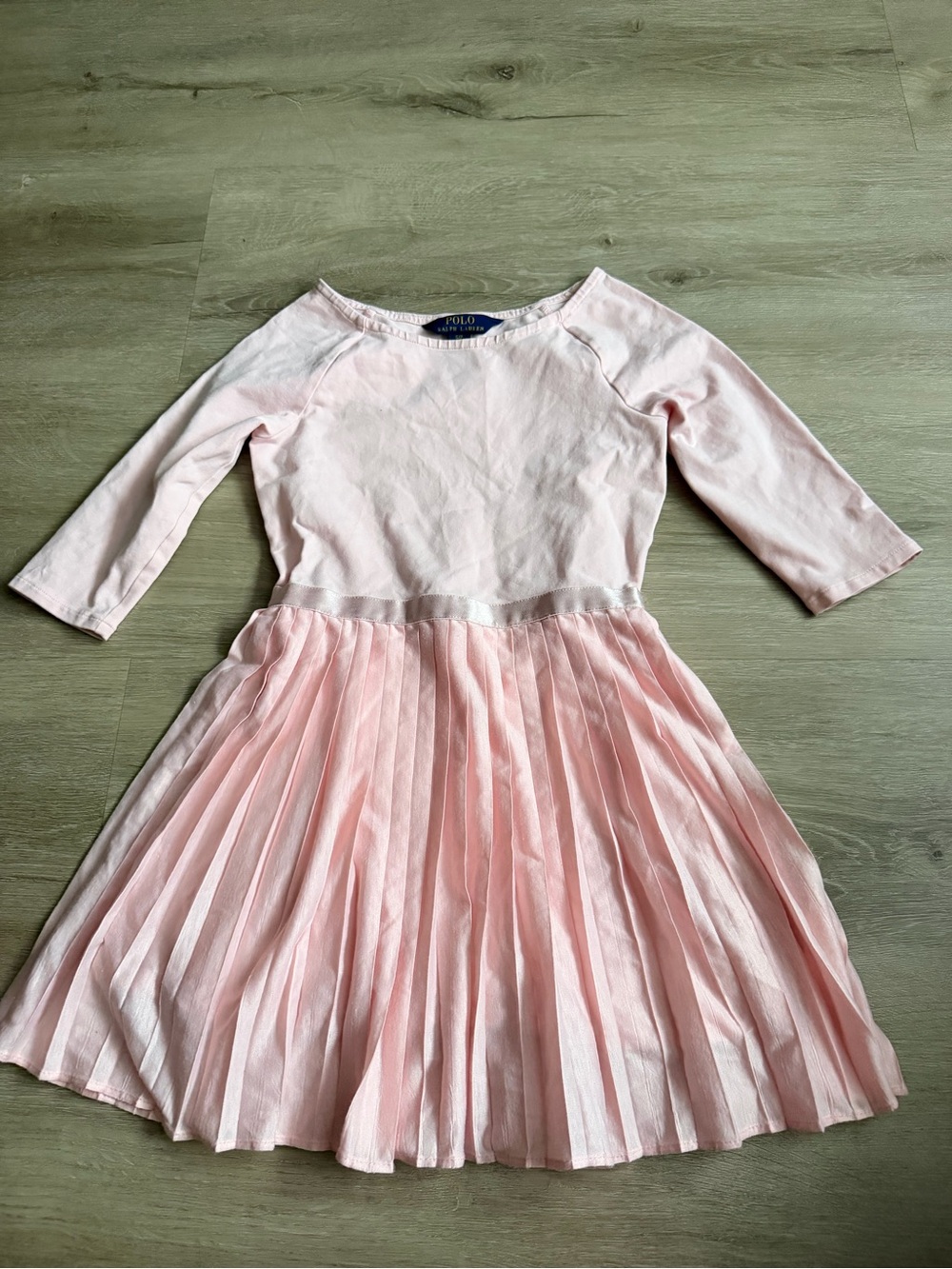 Polo Ralph Lauren Girls Pink Pleated Stretch Ponte Dress Cotton SZ 7 - Picture 1 of 8